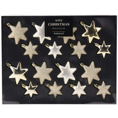 16tlg Weihnachtskugel Set Sterne Champagner-CAN303150-Campagner