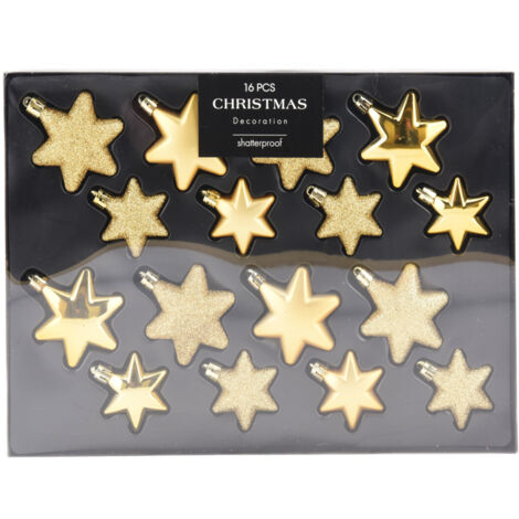 16tlg Weihnachtskugel Set Sterne Gold-CAN303100-Gold