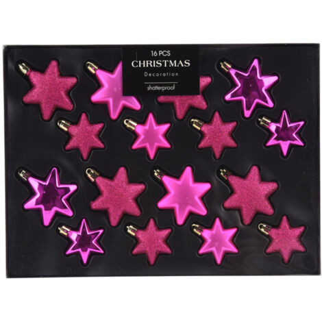 16tlg Weihnachtskugel Set Sterne Pink-CAN303180-Pink