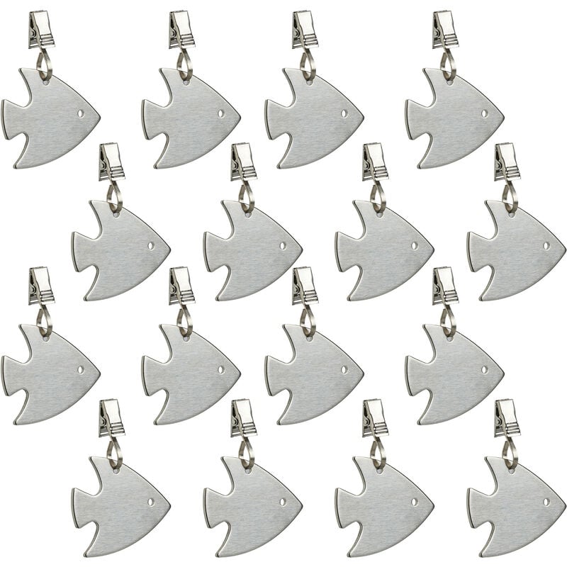 Relaxdays - 16x poids pour la nappe de table ou le rideau, design animalier (poisson), acier inoxydable, argentés