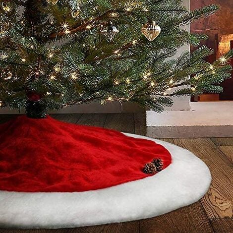 17 43cm Classique Rouge En Peluche Arbre De Noël Robe Avec Garniture Blanche Décor À La Maison À Thème Fête De Vacances Décorations 1pc Rouge