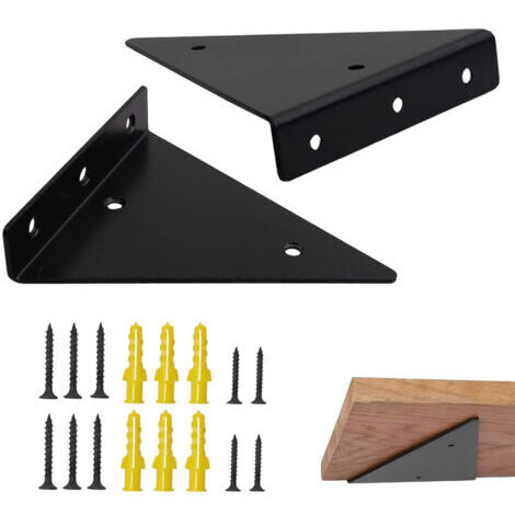 17 cm verdecktes Wandregal, 2er-Set, dreieckiger Eckwinkel, verdeckter Regalwinkel, verdeckter Regalwinkel aus Metall, schwarzer schwebender dreieckiger Regalwinkel aus Metall.