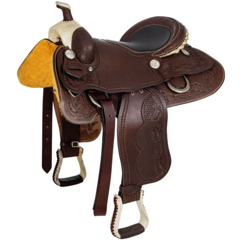 17", Marrone: Sella western Team Roper in cuoio con seggio profondo e arcione in Ralide