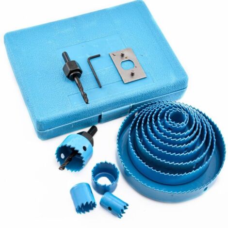17 PCS Kit Scies Cloches bi-métal en Acier Carbone , 19-127mm Scie Cloche Coffret pour Bois , Plaque de Plâtre et Plaques de Plâtre bleu , Profondeur de Coupe 25 mm