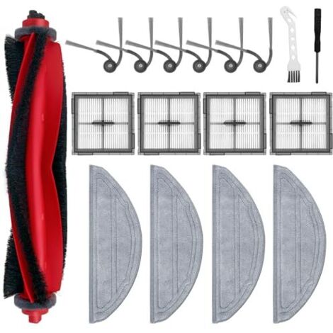 17 pezzi di ricambio per robot aspirapolvere Roborock Q10 S5/Q10 S5+/Q10 X5/Q10 X5+, kit di accessori 1 spazzola principale, 4 filtri HEPA, 4 cuscinetti per mocio, 6 spazzole laterali, 1 spazzole per