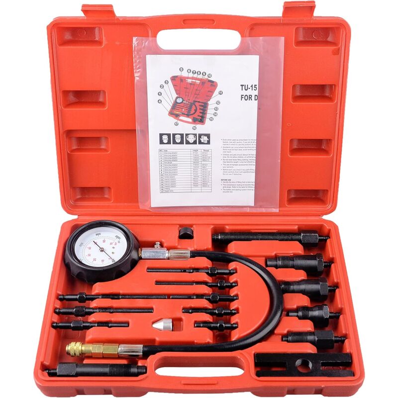 17 pièces Testeur de compression pour moteurs diesel 0-70 bar, Auto Car Tractor Diesel Engine Testing Gauge Manometer Kit