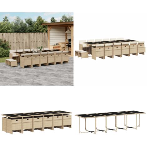 17-tlg. Garten-Essgruppe mit Kissen Beige Poly Rattan - Gartengruppe - Gartenmöbel Set - Esstisch - Gartenstühle - Gartenhocker - Home & Living