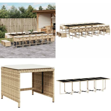 17-tlg. Garten-Essgruppe mit Kissen Beige Poly Rattan - Gartenmöbel Set - Gartentisch - Gartenstühle - Gartenhocker - Rattan Möbel - Home & Living