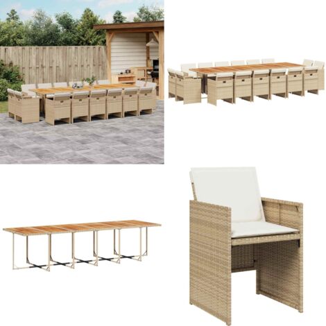 17-tlg. Garten-Essgruppe mit Kissen Beige Poly Rattan - Gartentisch - Gartenmöbelset - Outdoor Möbel - Esstisch - Gartenstühle - Home & Living