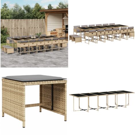 17-tlg. Garten-Essgruppe mit Kissen Beigemischung Poly Rattan - Gartenmöbel Set - Essgruppenset - Gartentisch - Gartenstühle - Gartenhocker - Home & Living