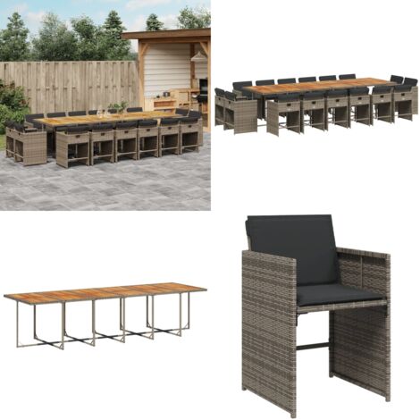 17-tlg. Garten-Essgruppe mit Kissen Grau Poly Rattan - Gartentisch - Gartenmöbel Set - Esstisch - Gartenstühle - Outdoor Möbel - Home & Living
