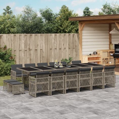 17-tlg. Garten-Essgruppe mit Kissen Grau Poly Rattan vidaXL