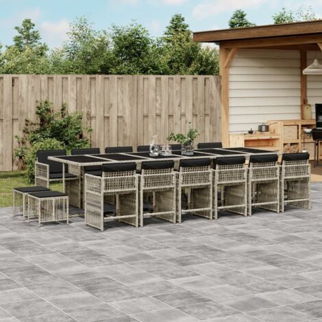 17-tlg. Garten-Essgruppe mit Kissen Hellgrau Poly Rattan vidaXL