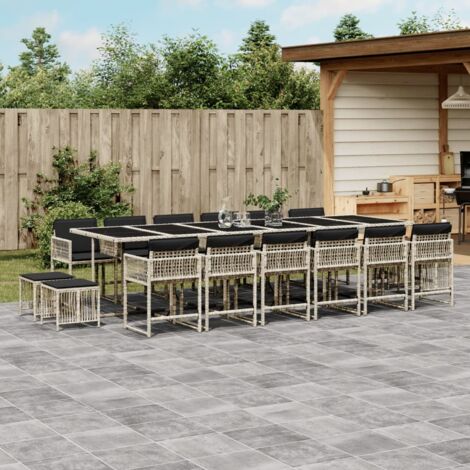 17-tlg. Garten-Essgruppe mit Kissen Hellgrau Poly Rattan vidaXL