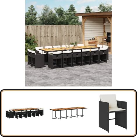 17-tlg. Garten-Essgruppe mit Kissen Schwarz Poly Rattan - Gartengruppe - Gartenmöbel - Esstisch - Esszimmerset - Outdoor Möbel