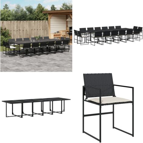 17-tlg. Garten-Essgruppe mit Kissen Schwarz Poly Rattan - Gartengruppe - Gartenmöbelset - Esstisch - Gartenstühle - PE-Rattan - Home & Living