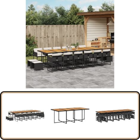 17-tlg. Garten-Essgruppe mit Kissen Schwarz Poly Rattan - Gartenmöbel Set - Gartentisch - Gartenstühle - Gartenhocker - Rattan Möbel