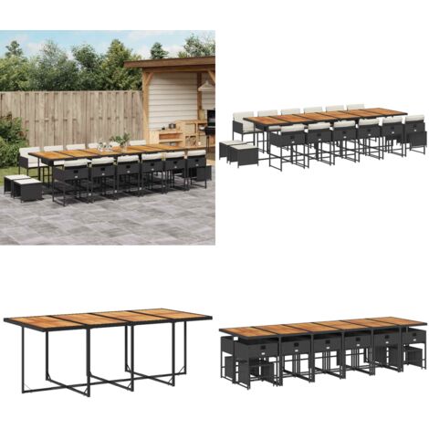 17-tlg. Garten-Essgruppe mit Kissen Schwarz Poly Rattan - Gartenmöbel Set - Gartentisch - Gartenstühle - Gartenhocker - Rattan Möbel - Home & Living