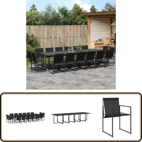 17-tlg. Garten-Essgruppe Schwarz Textilene - Gartentisch - Gartenstühle - Essgruppe - Gartenmöbel - Rattanmöbel