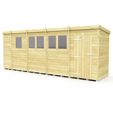 17 x 4 Feet Pent Security Shed - Double Door - Wood - L118 x W492 x H201 cm