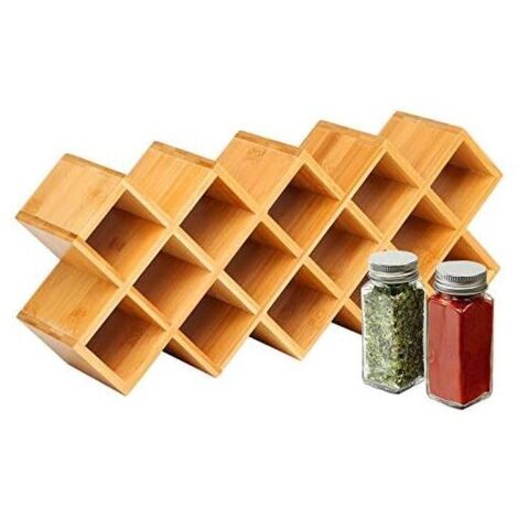 17 x 42 x 9,5 cm Étagère à épices en bambou sur pied, étagère de cuisine, herbes, épices, bouteilles, pots de rangement, support de condiments pour comptoir d'armoire,