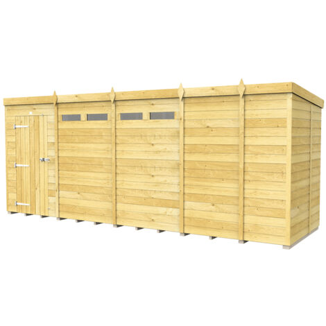 17 x 5 Feet Pent Security Shed - Single Door - Wood - L147 x W492 x H201 cm