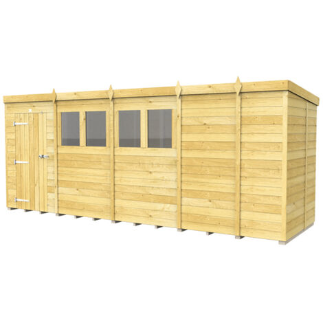 17 x 5 Feet Pent Shed - Single Door With Windows - Wood - L147 x W492 x H201 cm