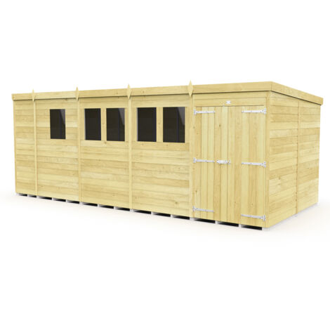 17 x 8 Feet Pent Shed - Double Door With Windows - Wood - L231 x W492 x H201 cm