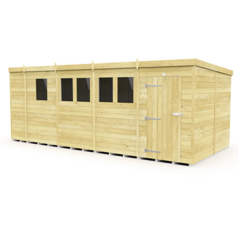 17 x 8 Feet Pent Shed - Single Door With Windows - Wood - L231 x W492 x H201 cm