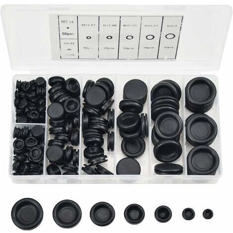 170 Pcs Bouchons en Caoutchouc, 7 Tailles Passe Fils Caoutchouc Bouchon de Trou Avec Boîtier D'organisateur Kit de Joint de Bague de Fil électrique pour Voiture Tuyau D'eau Pompe