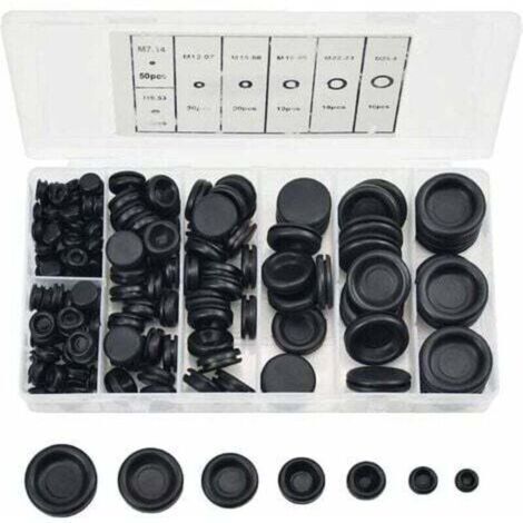 170 Pcs Bouchons en Caoutchouc, 7 Tailles Passe Fils Caoutchouc Bouchon de Trou Avec Boîtier D'organisateur Kit de Joint de Bague de Fil électrique pour Voiture Tuyau D'eau Pompe