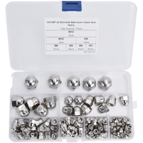 170 Pièces Écrous Bouchon Acier Inoxydable 304, Kit Assortiment pour Usage Industriel