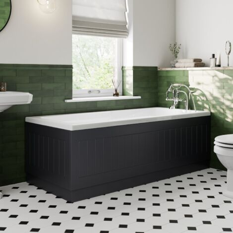 1700/700mm Bath Panel Pack Side End Tongue & Groove Gloss Black MDF Bathroom
