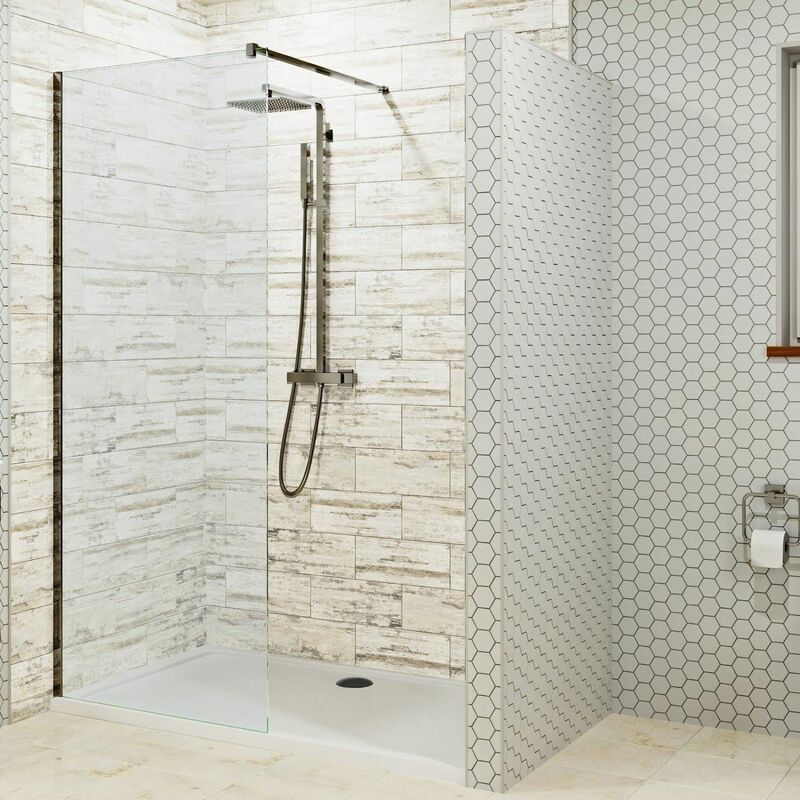 Diamond Bathroom 1000mm x 800mm Frameless Sliding Shower Enclosure Door Side Panel 8mm Safety Glass Anti-Slip Shower Tray with Waste