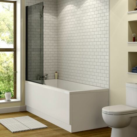 1700x700mm Bathroom Single Ended Straight Bath & Shower Screen with Front & End Panel