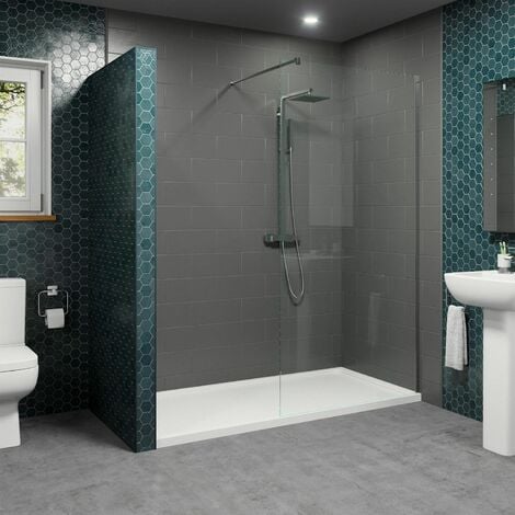 1700x700mm Walk In Shower Enclosure 1100mm Wet Room Screen 8mm Glass Tray Waste