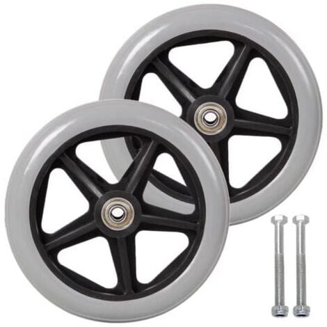 170mm Front Wheel 2pcs Wheelchair Spare Wheels Solid Tire Non-slip Grey in Black Wheelchair Wheels Walkers Walking Aids (Grey) MUMU