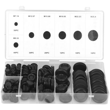 170pcs Black Closed Seal Ring Electrical Wiring Cable Gasket Kit Rubber Grommet Set with Plastic Box
