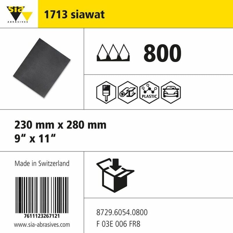 Sia Abrasives 1713 Siawat Paper Sheet - W230MM x L280MM - Grit 800 - Pack of 50