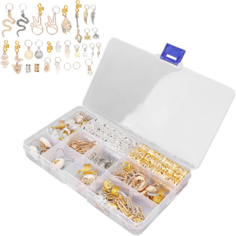 173 pièces accessoires capillaires en alliage pour tresses, dreadlocks, décorations et pendentifs, tubes, manchons, anneaux et pinces