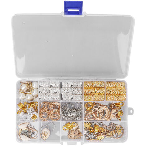 173 pièces perles de dreadlocks en alliage, tubes, manchons, anneaux et pinces pour tresses, décorations et pendentifs capillaires