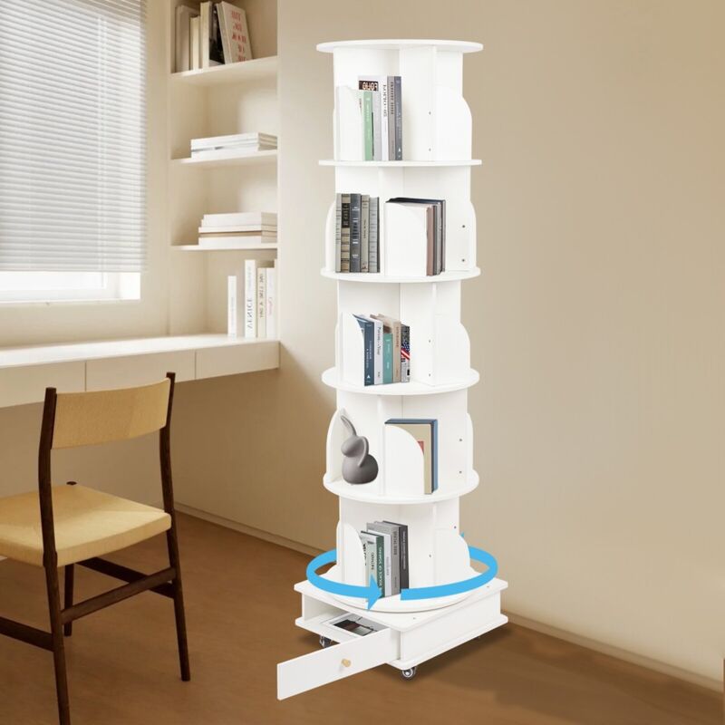 Senderpick - 173cm Bibliothèque pivotante 360° Étagère d'angle Bibliothèque pivotante 5 étages Étagère