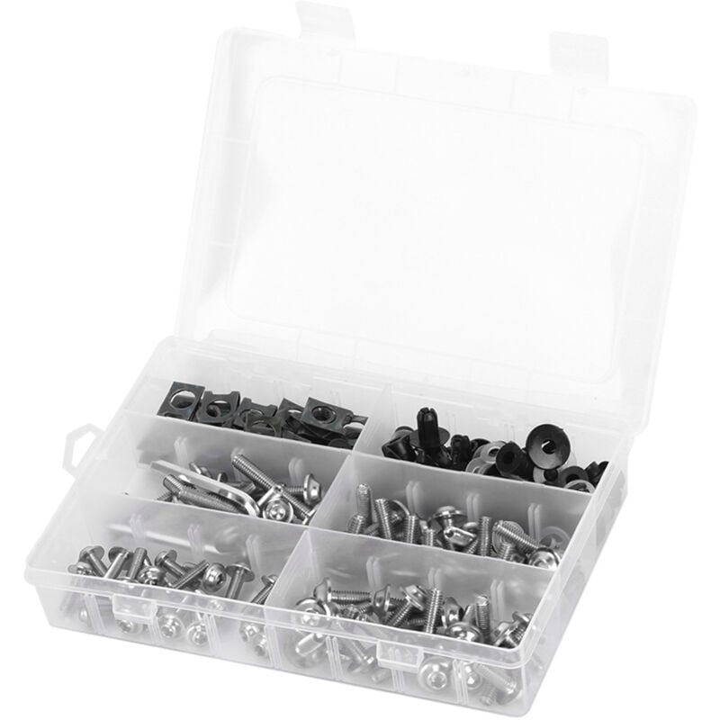 Ineasicer - 173pcs Kit de boulons de carénage de moto Vis de carrosserie de pare-brise Ecrous pour moto Argenté