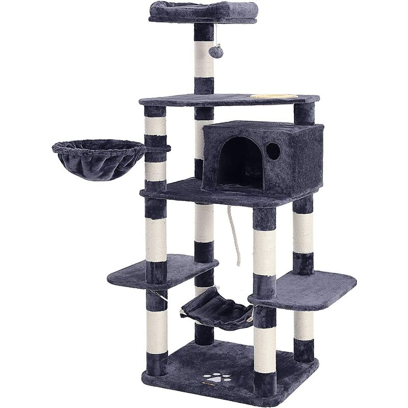 

Songmics - FEANDREA 164cm Árbol para Gatos de Varios Niveles con Tazón de Comida Postes Recubiertos de Sisal Cesta Flotante Caseta para Gatos Juego