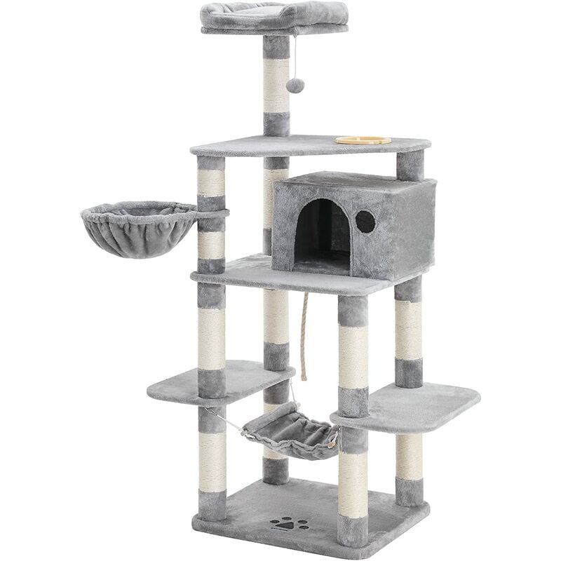 

Songmics - FEANDREA 164cm Árbol para Gatos de Varios Niveles con Tazón de Comida Postes Recubiertos de Sisal Cesta Flotante Caseta para Gatos Juego