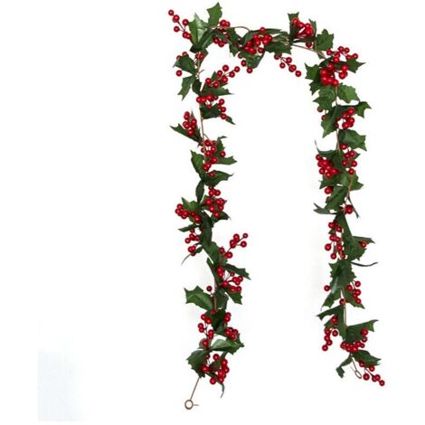 1,75 m Guirlande Sapin Artificiel Noël, Baie Noël Houx Guirlande, Intérieur Extérieur Vert Décorations de Noël, Artificiel Vert Décoré Décoration de N