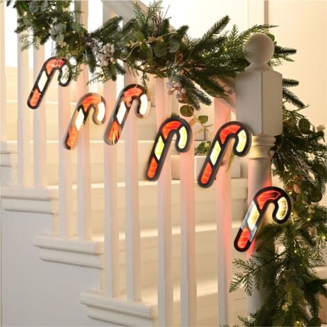 1.75m 6 Infinity Hanging Christmas Candy Cane Garland with Red and White LEDs