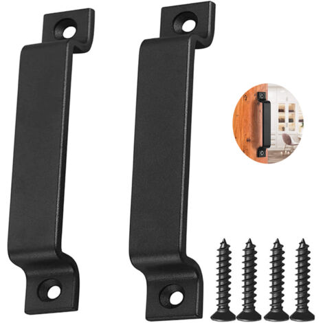 (178mm)le noir,Poignée de porte de grange  Poignée de porte en acier noir massif  Comprend une vis