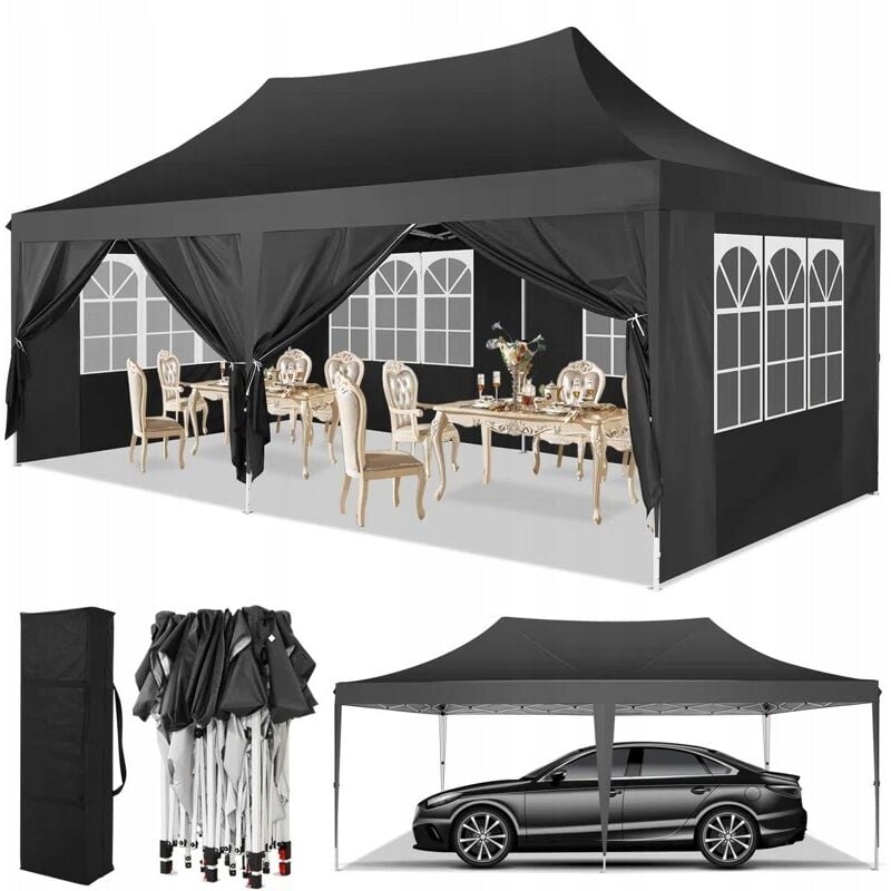Tonnelle de Jardin 3x6m, Pergola Pliante, pop-up Barnum, avec 6 parois latérales amovibles 4 fenêtres, Hauteur Réglable, Imperméable, Protection de
