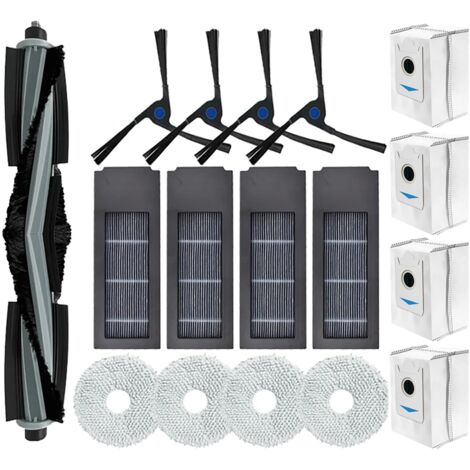 17er-Pack Ersatzzubehör für Ecovacs Deebot X2 / X2 Omni / X2 Pro / DEX86 Staubsauger, 1 Hauptbürste, 4 Seitenbürsten, 4 HEPA-Filter, 4 Staubbeutel, 4 Lappen
